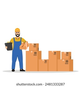 ilustración conceptual de un hombre de paquete que entrega un paquete. Ilustración vectorial en estilo plano