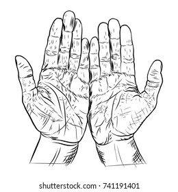Concept illustration of person giving, holding or pulling. Needy asking or begging gesture.  Gifting times concept, Christmas, Xmas, birthday, anniversaries valentine day. Vector.