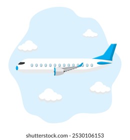 concept illustration of a plane flying in the sky or in the clouds, flat style vector illustration.