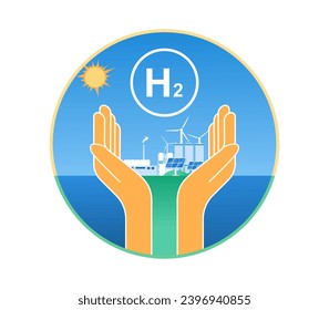 Concept illustration of production and use as an energy source of hydrogen. Vector illustration.