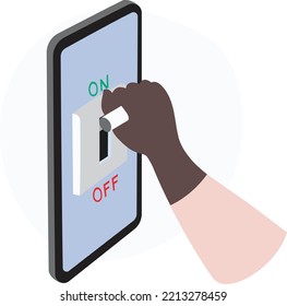 Concept Illustration of Pulling an On and Off Switch Inside a Smartphone
