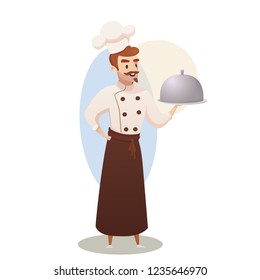 Culinary Concept Illustration Restaurant Business. Banner Vector Cartoon  Character Master Shef Cook Holding Ready Dish For Issuing Restaurant  Visitor Against Background Their Workplace Royalty Free SVG, Cliparts,  Vectors, and Stock Illustration. Image