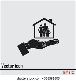 Concept illustration of safety of house and family. Family house