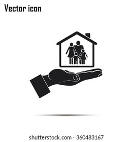 Concept illustration of safety of house and family. Family house