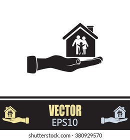 Concept illustration of safety of house and family. Family house