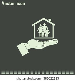 Concept illustration of safety of house and family. Family house