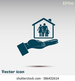 Concept illustration of safety of house and family. Family house
