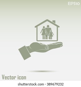 Concept illustration of safety of house and family. Family house