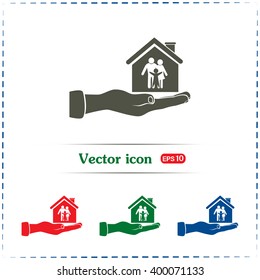 Concept illustration of safety of house and family. Family house