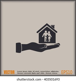 Concept illustration of safety of house and family. Family house