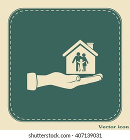 Concept illustration of safety of house and family. Family house