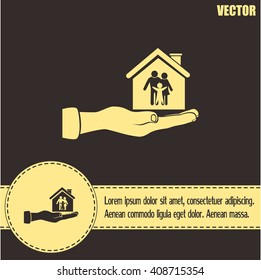 Concept illustration of safety of house and family. Family house
