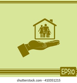 Concept illustration of safety of house and family. Family house