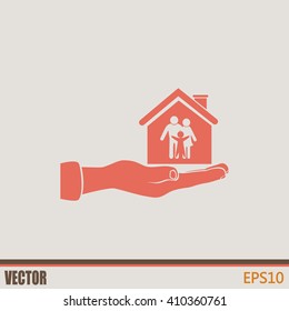 Concept illustration of safety of house and family. Family house