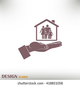 Concept illustration of safety of house and family. Family house