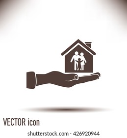 Concept illustration of safety of house and family. Family house