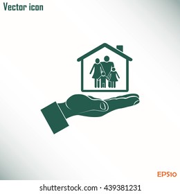 Concept illustration of safety of house and family. Family house