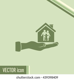 Concept illustration of safety of house and family. Family house