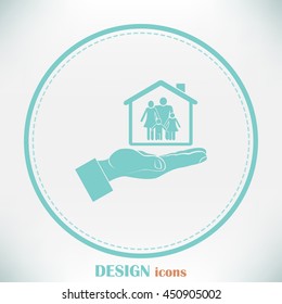 Concept illustration of safety of house and family. Family house