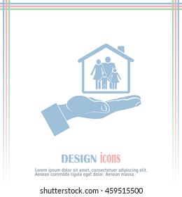 Concept illustration of safety of house and family. Family house