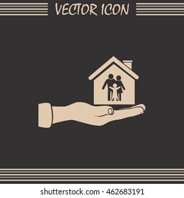 Concept illustration of safety of house and family. Family house