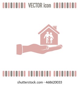 Concept illustration of safety of house and family. Family house