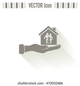 Concept illustration of safety of house and family. Family house