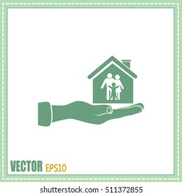 Concept illustration of safety of house and family. Family house