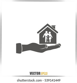 Concept illustration of safety of house and family. Family house