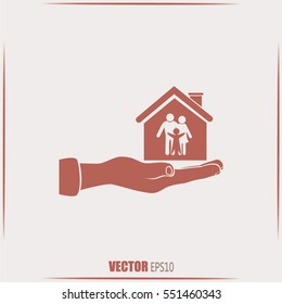 Concept illustration of safety of house and family. Family house