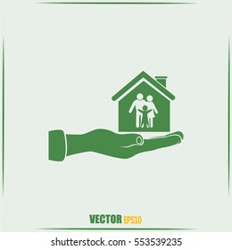 Concept illustration of safety of house and family. Family house