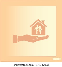 Concept illustration of safety of house and family. Family house