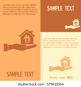 Concept illustration of safety of house and family. Family house