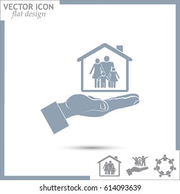 Concept illustration of safety of house and family. Family house