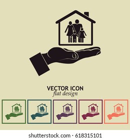 Concept illustration of safety of house and family. Family house