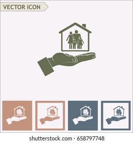 Concept illustration of safety of house and family. Family house