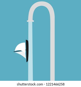 Concept illustration of a sailboat sailing upright on a sink representing the concept of Nothing is Impossible