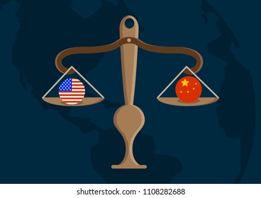 Concept illustration. Scale with USA and China. Vector illustration design.