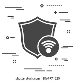 concept illustration of security hotspot to connect to the Internet. flat shield with wifi icon on a white background