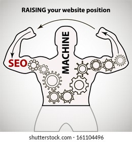 Concept illustration SEO machine raising website position