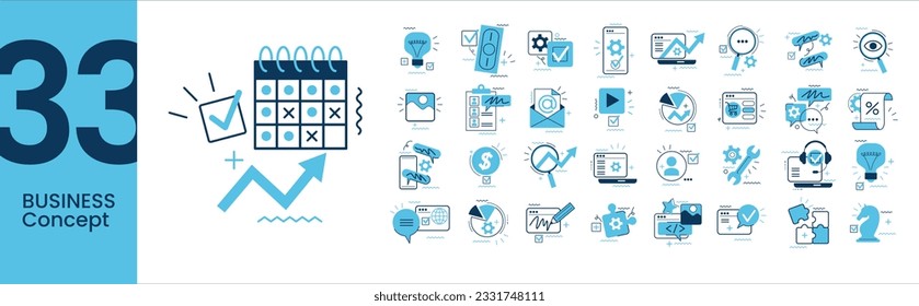 Concept illustration set. Collection of different business concept scenes and situations. Taking part in business activities, digital marketing, business concept, workflow scenes.