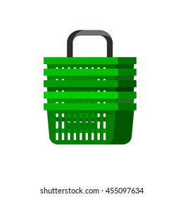 Concept illustration for Shop, supermarket. Vector supermarket cart. Healthy eating and eco food