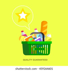 Concept illustration for Shop, supermarket. Vector supermarket cart. Healthy eating and eco food