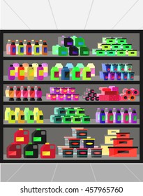 Concept illustration for Shop. Vector supermarket shelves. Healthy eating and eco food