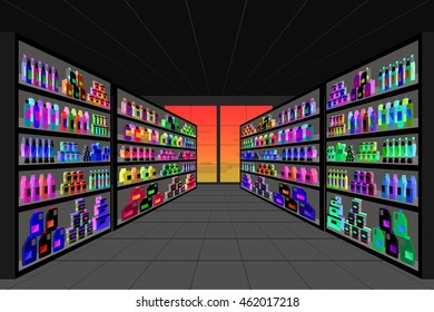 Concept illustration for Shop. Vector supermarket shelves. Healthy eating and eco food