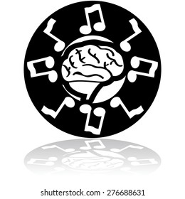 Concept illustration showing a brain surrounded by musical notes