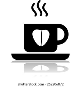 Concept illustration showing a cup of coffee with a coffee bean shaped like a heart