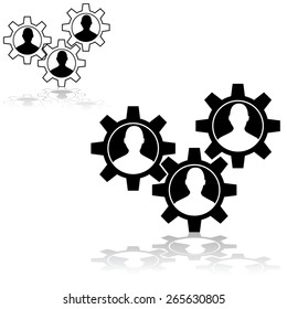 Concept illustration showing machine gear wheels with the outline of a person inside