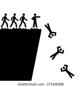 Concept illustration showing a person telling others to jump off a cliff