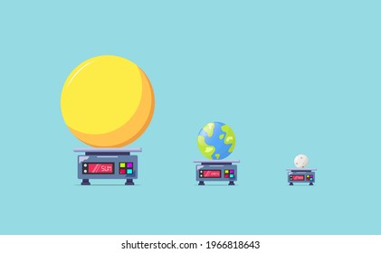 Concept Illustration Of Size Comparison Between Sun, Earth, And Moon